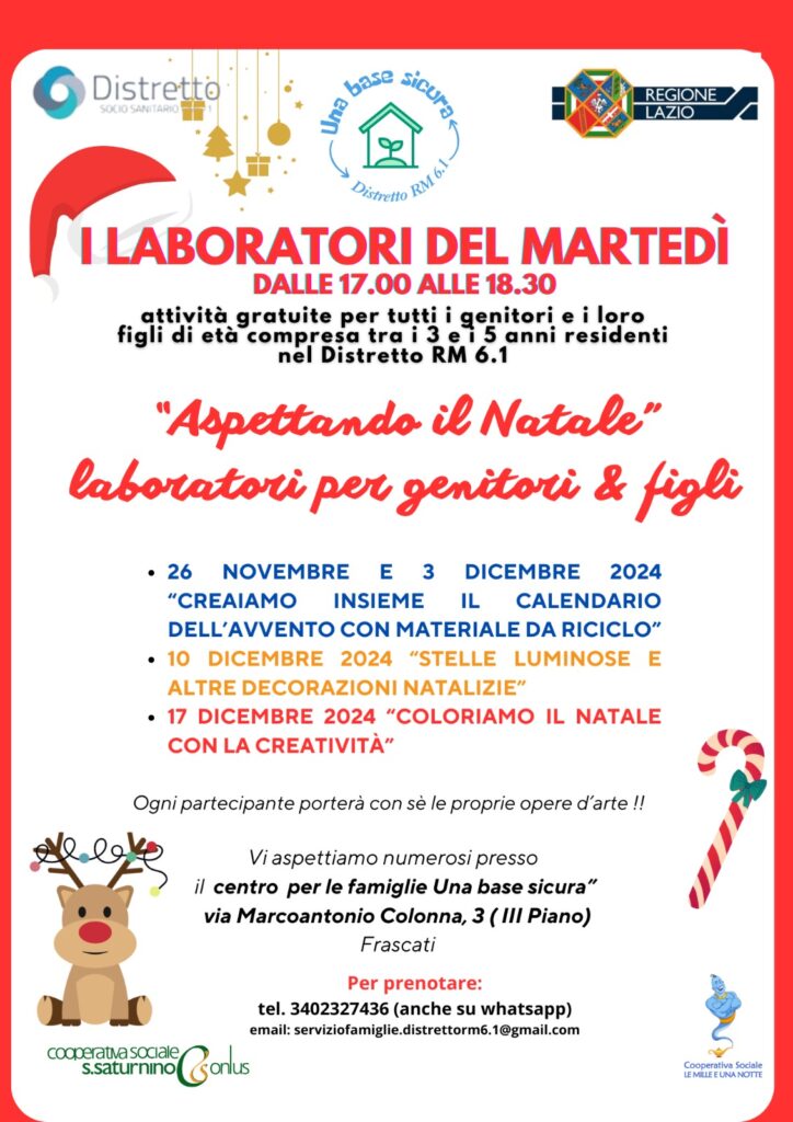 Rocca Priora, al via i laboratori gratuiti “Aspettando il Natale” per bambini dai 3 ai 5 anni