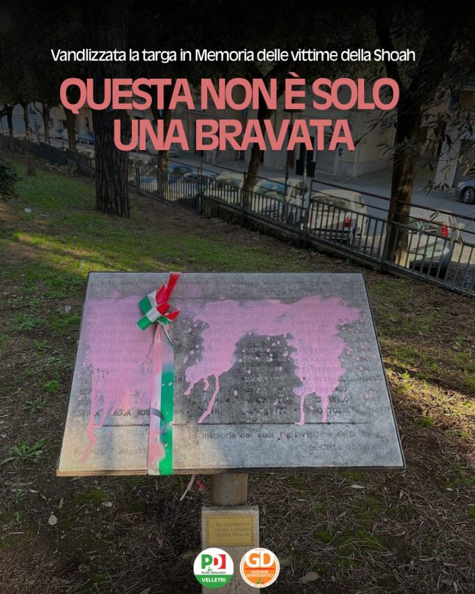 Velletri vandalizzata targa1