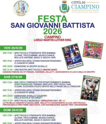 Ciampino, un fine settimana di appuntamenti: dalla Festa di San Giovanni allo sport e alla solidarietà ciampino eventi weekend