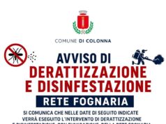 Colonna, avviso di derattizzazione e disinfestazione della rete fognaria lil 10 giugno e l’8 luglio 2026
