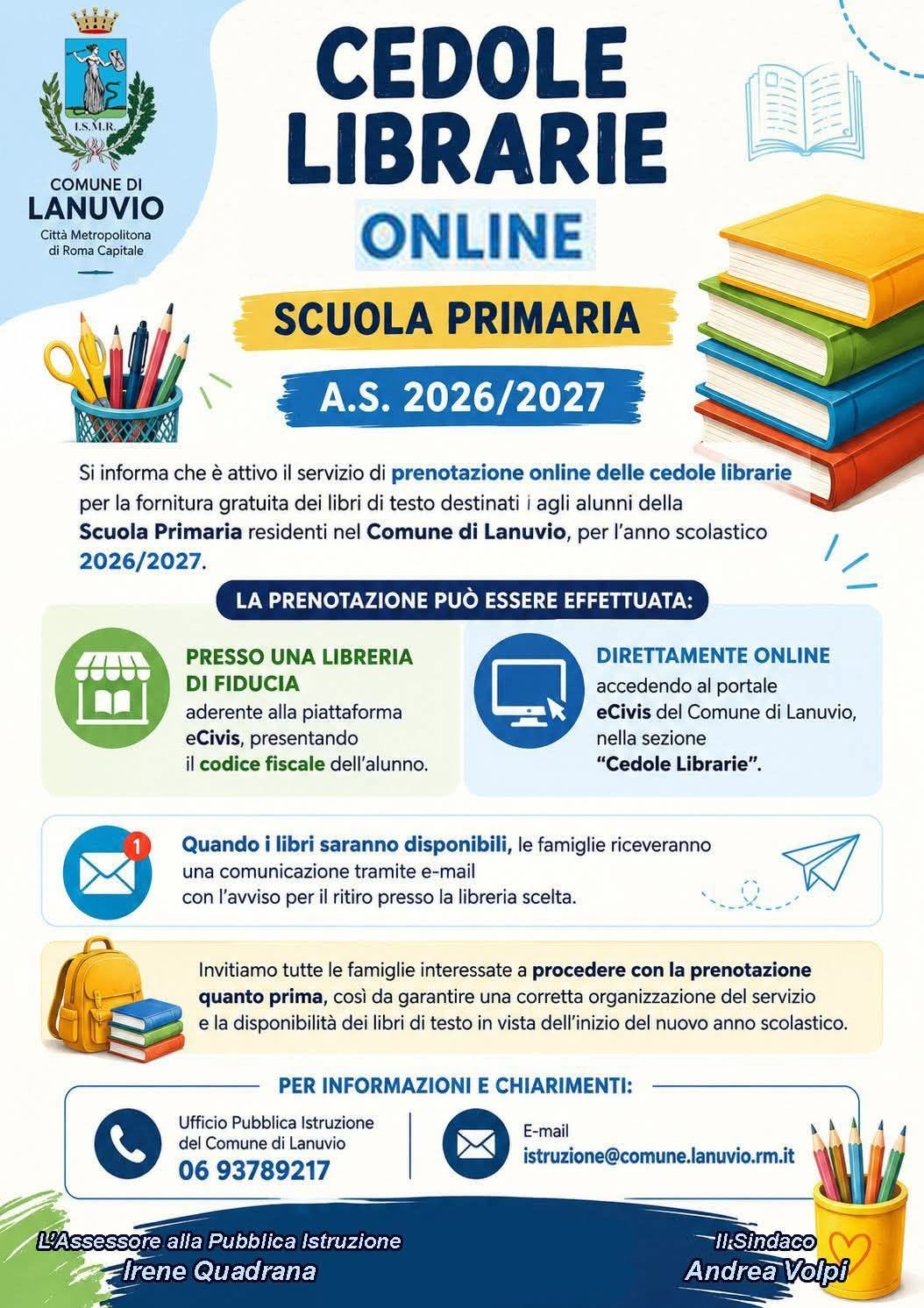 Lanuvio, al via le prenotazioni per le cedole librarie scolastiche online lanuvio scuola libri